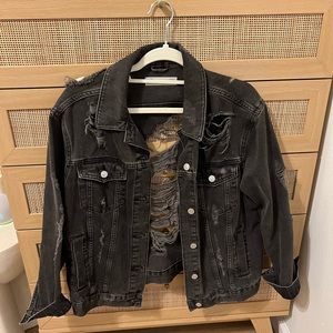Topshop destroyed black denim oversized jacket